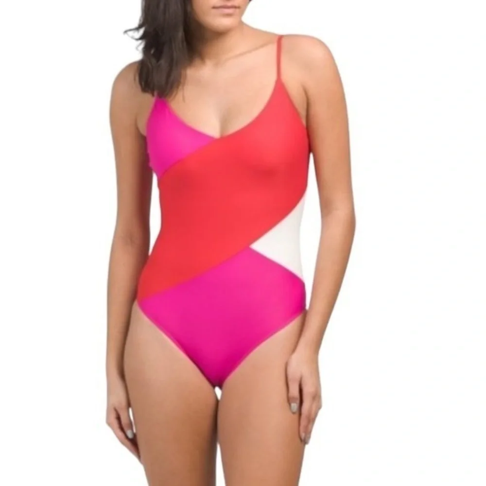Summersalt the Marina red pink white one piece bathing swimsuit suit nwt S